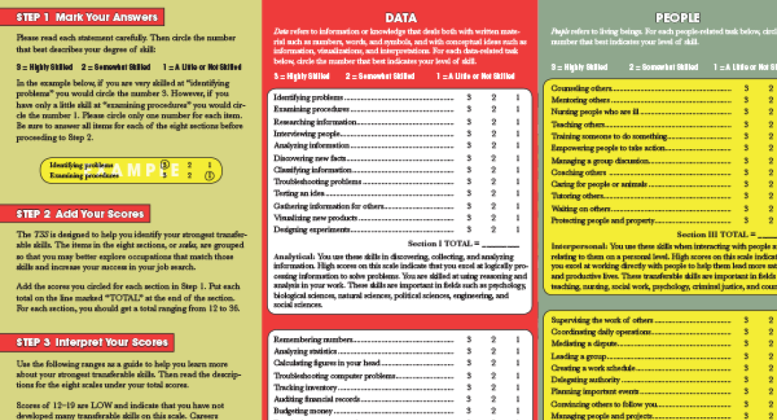 Step one of the Transferable Skills Scale