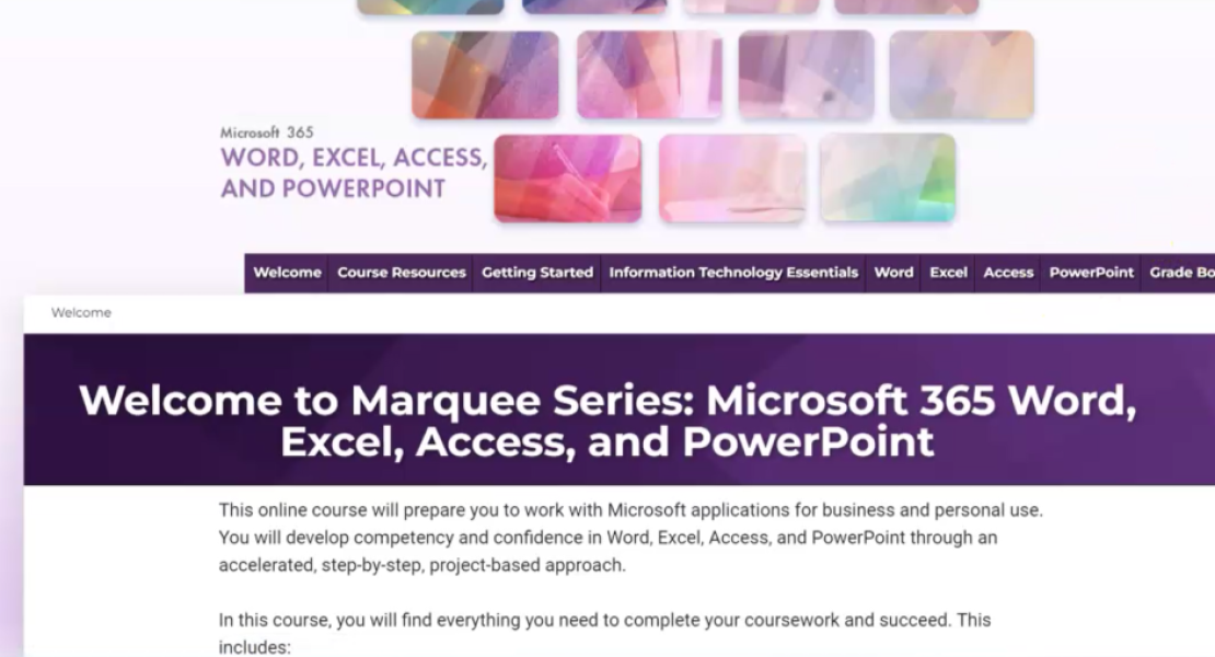 Screenshot of the online course, Marquee Series: Microsoft 365 Word, Excel, Access, and PowerPoint